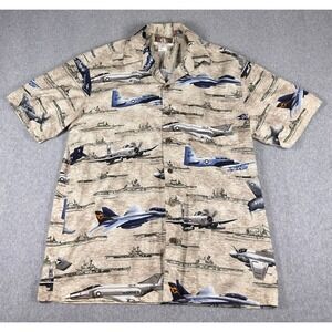 Vintage Kalaheo Hawaiian Military WW2 Bomber Plane Mens Shirt USA Hawaii M